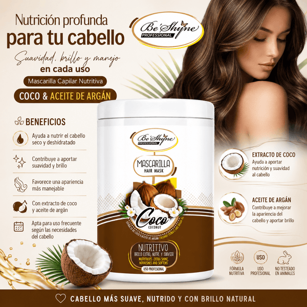 Be´Shyne – Mascarilla Capilar Nutritiva Coco y Argán para Cabello Seco 1kg