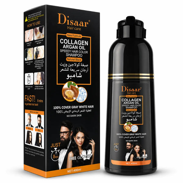 DISAAR – Champú Color Negro cubre Canas con Colágeno y Aceite de Argán 400ml