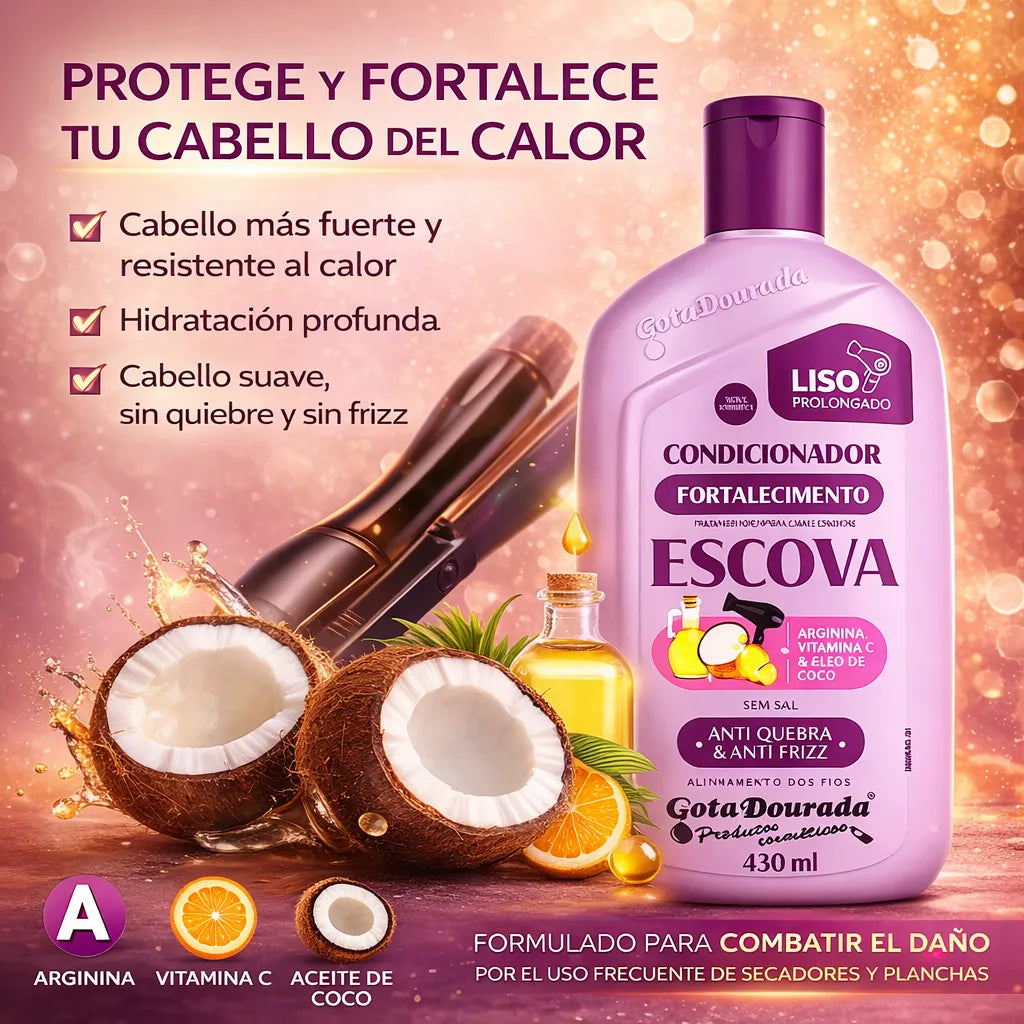 Gota Dourada – Acondicionador Fortalecedor con Arginina y Coco para Cabello con Calor 430ml
