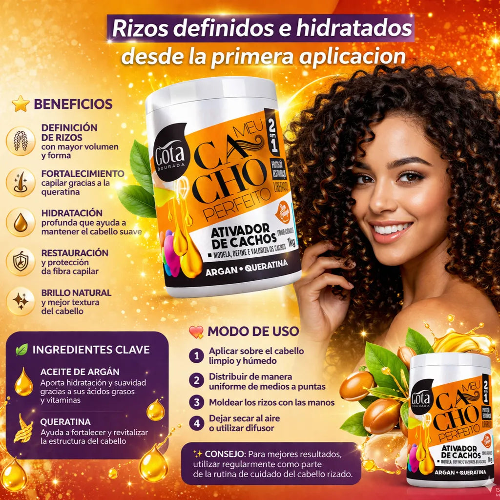 Gota Dourada – Activador de Rizos con Aceite de Argán y Queratina para Cabello Rizado 1kg