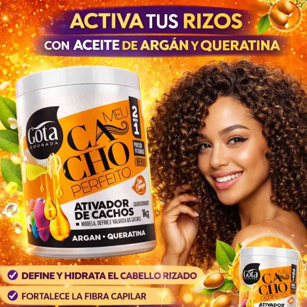 Gota Dourada – Activador de Rizos con Aceite de Argán y Queratina para Cabello Rizado 1kg