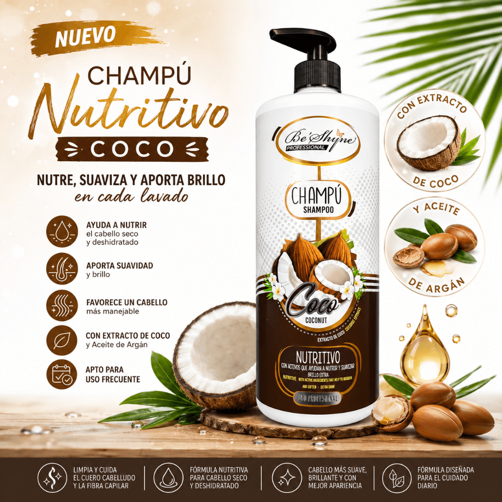 Beshyne – Champú Nutritivo con Coco y Aceite de Argán para Cabello Seco 1L