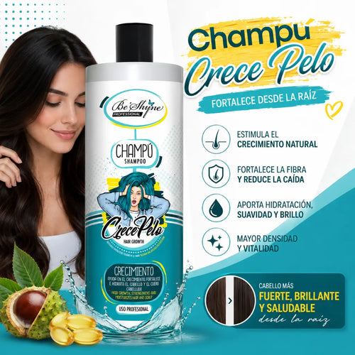 Be'Shyne – Champú Crece Pelo con Biotina y Pantenol para Cabello Frágil 1000ml