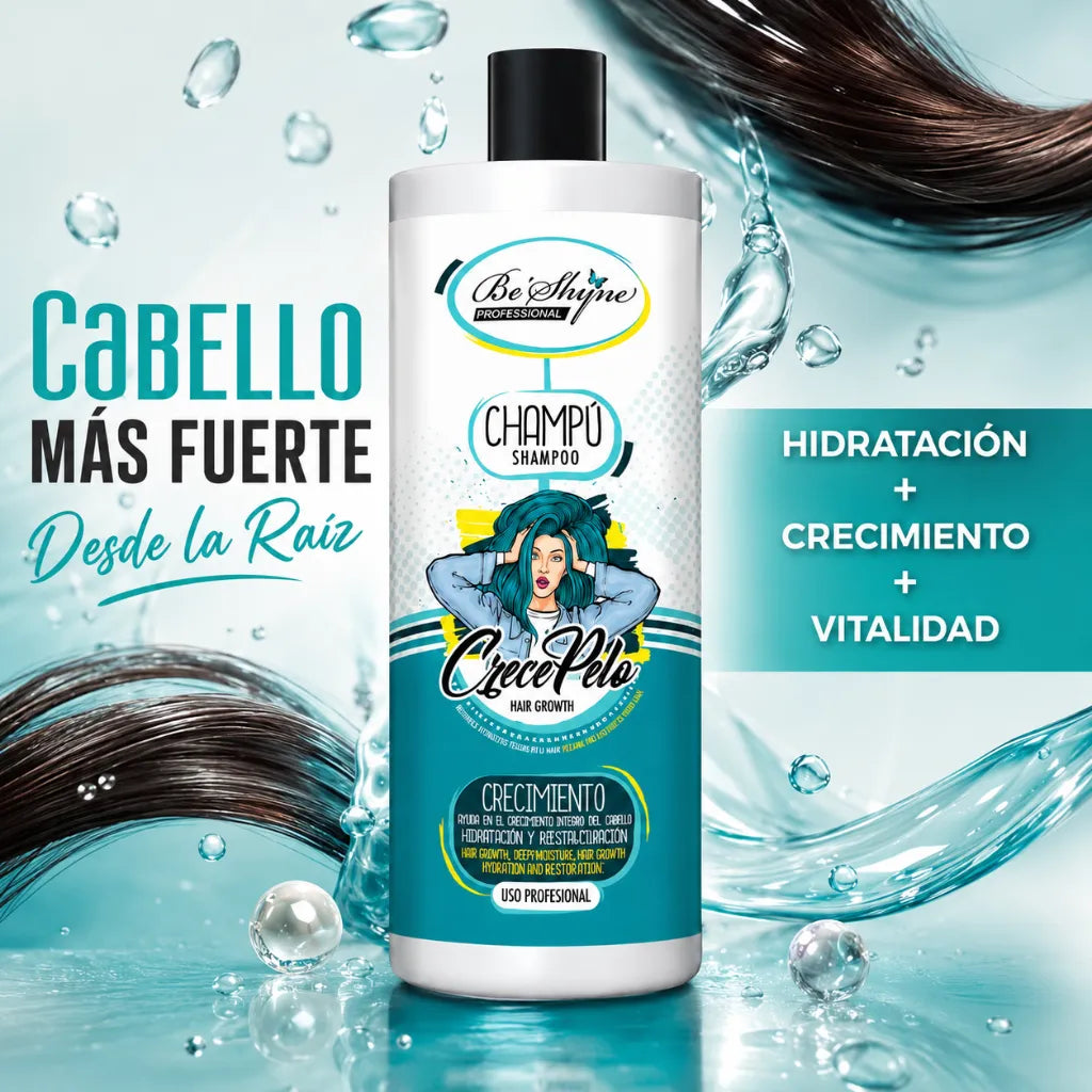 Be'Shyne – Champú Crece Pelo con Biotina y Pantenol para Cabello Frágil 1000ml