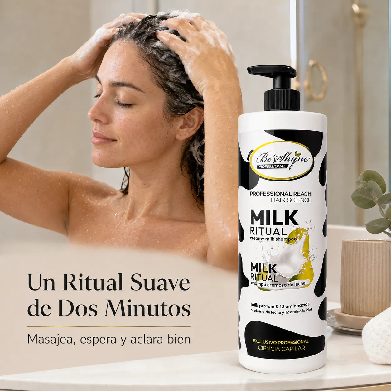 Be'Shyne – Champú acondicionador para cabello suave Milk Ritual 1000 ml