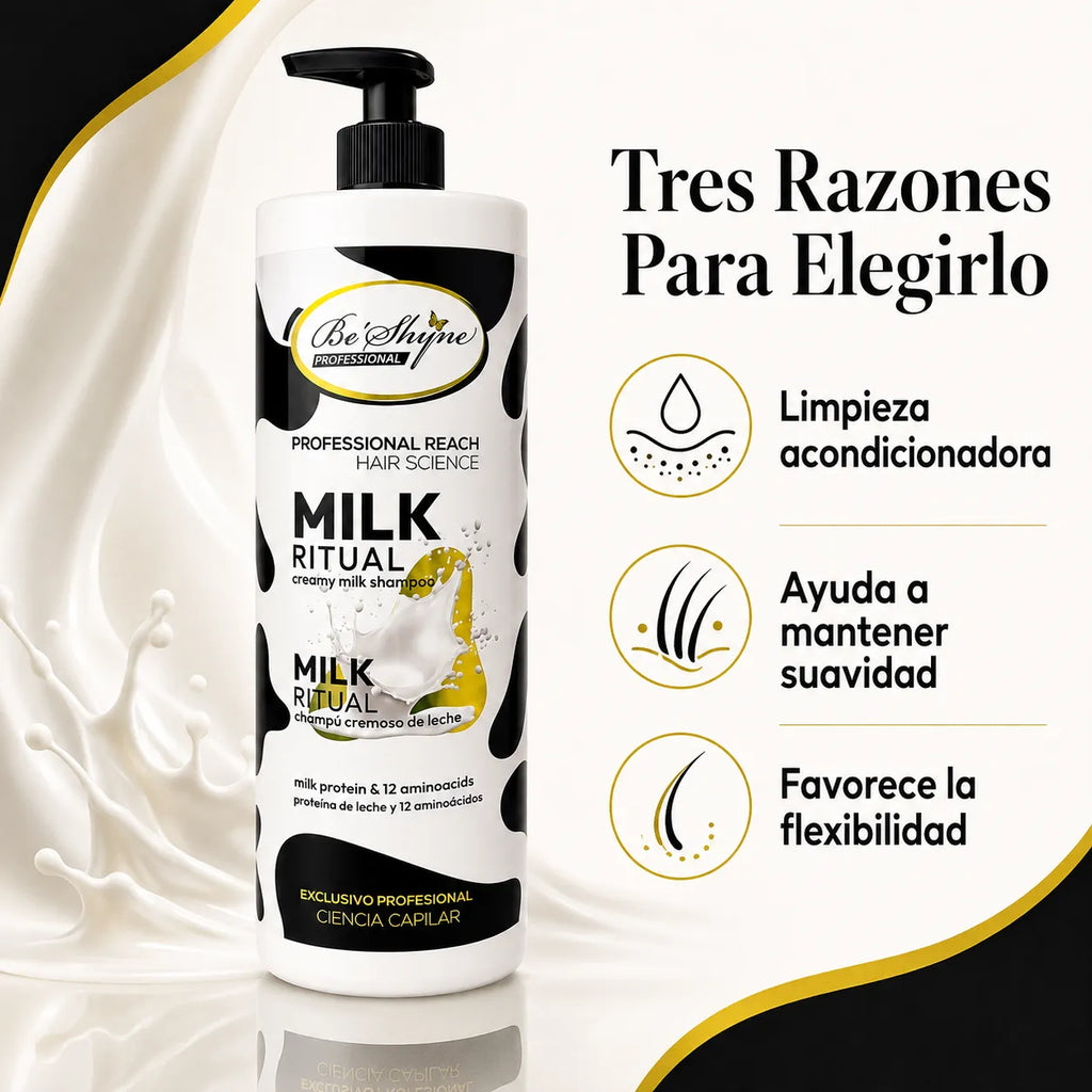 Be'Shyne – Champú acondicionador para cabello suave Milk Ritual 1000 ml