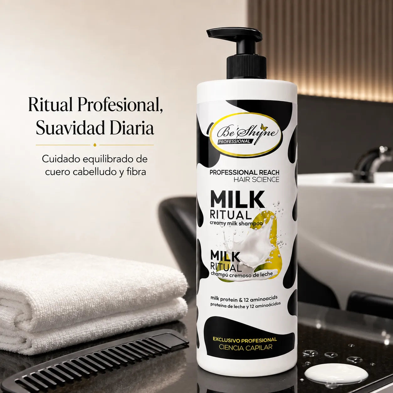 Be'Shyne – Champú acondicionador para cabello suave Milk Ritual 1000 ml