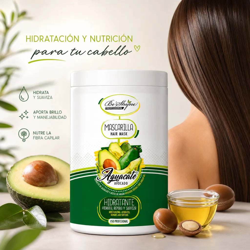 Be´Shyne – Mascarilla Capilar Hidratante con Aguacate y Argán para Cabello Seco 1kg