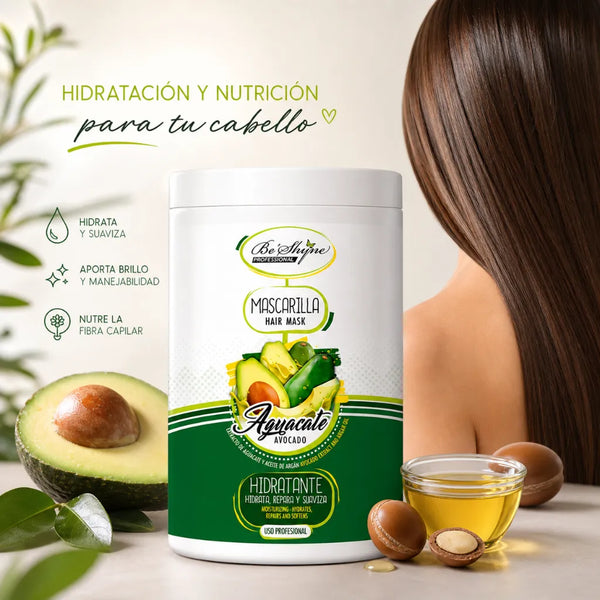 Be´Shyne – Mascarilla Capilar Hidratante con Aguacate y Argán para Cabello Seco 1kg