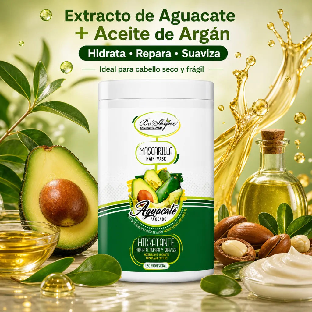 Be´Shyne – Mascarilla Capilar Hidratante con Aguacate y Argán para Cabello Seco 1kg