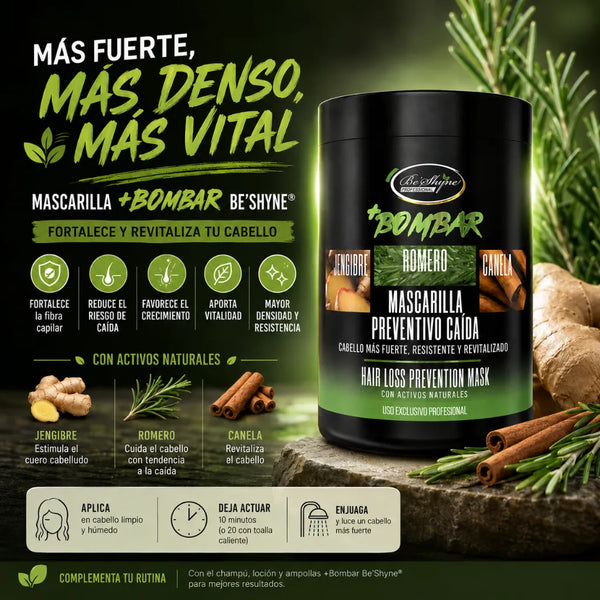 Be’Shyne – Mascarilla Capilar Fortalecedora con Romero, Canela y Jengibre para Cabello con Tendencia a la Caída