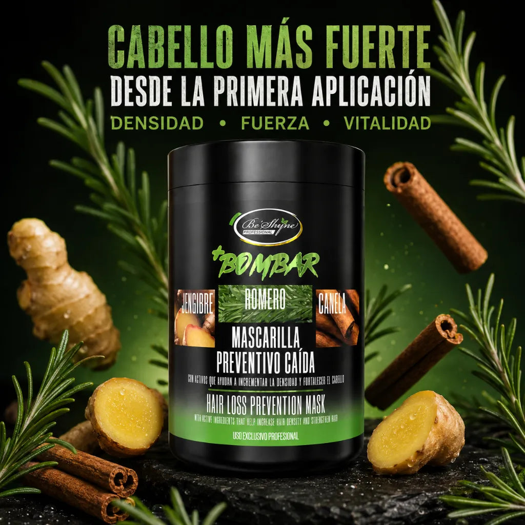 Be’Shyne – Mascarilla Capilar Fortalecedora con Romero, Canela y Jengibre para Cabello con Tendencia a la Caída