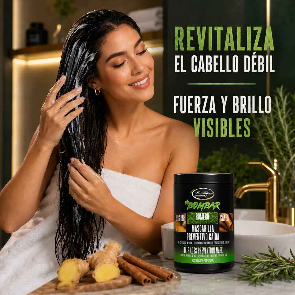 Be’Shyne – Mascarilla Capilar Fortalecedora con Romero, Canela y Jengibre para Cabello con Tendencia a la Caída