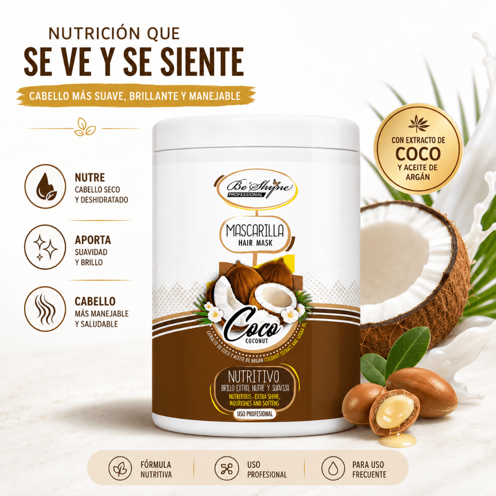 Be´Shyne – Mascarilla Capilar Nutritiva Coco y Argán para Cabello Seco 1kg