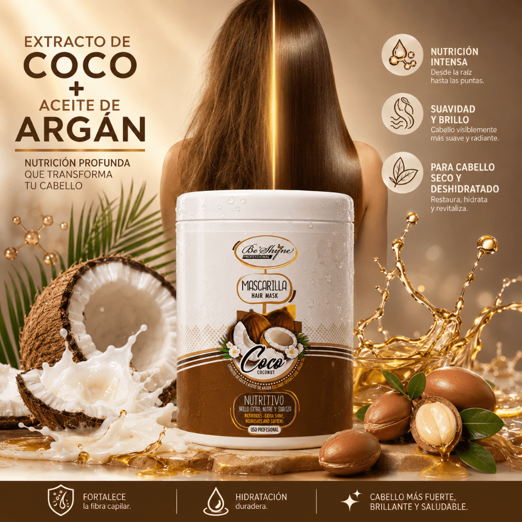 Be´Shyne – Mascarilla Capilar Nutritiva Coco y Argán para Cabello Seco 1kg