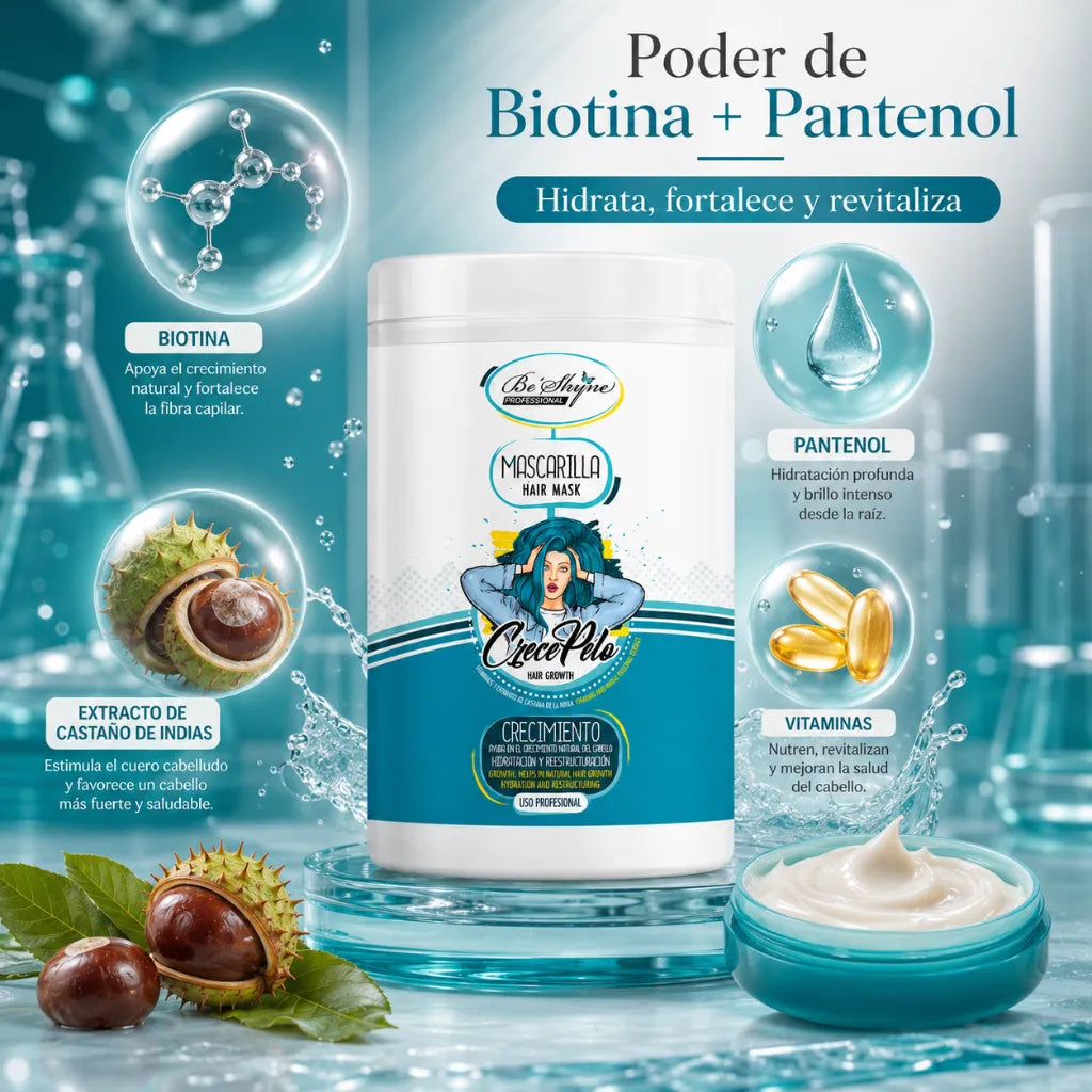 Be’Shyne – Mascarilla Capilar para Crecimiento del Cabello con Biotina y Pantenol 1L