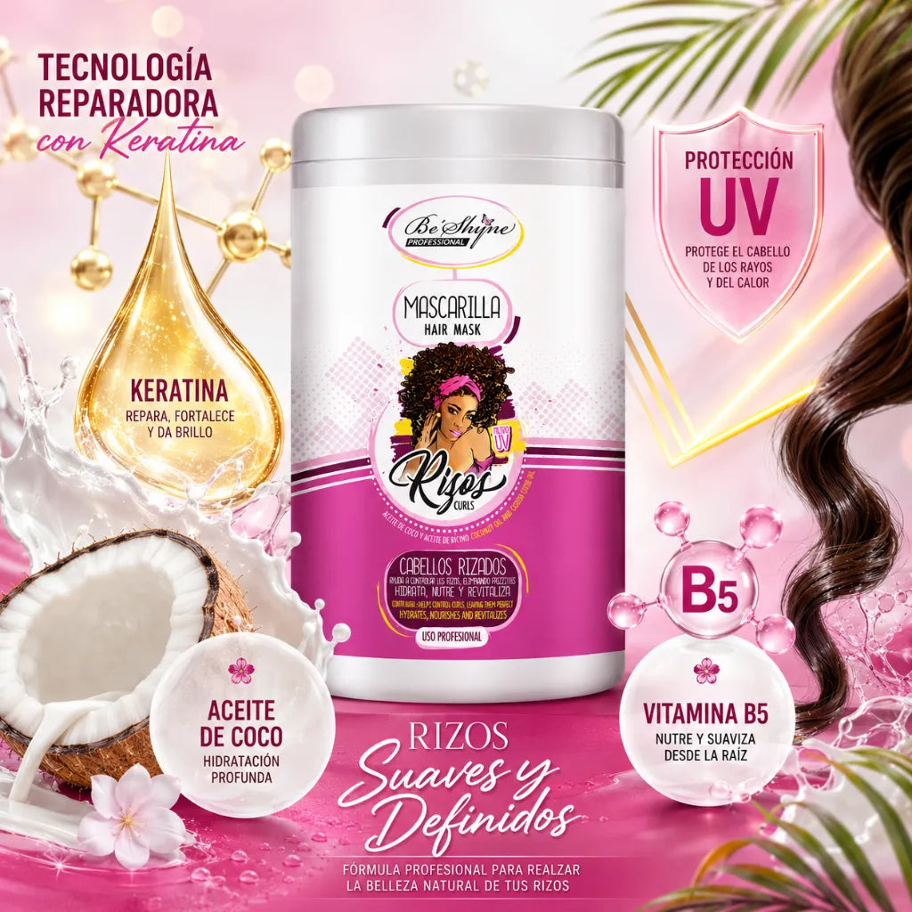 Be´Shyne – Mascarilla Capilar para Cabello Rizado con Keratina y Pro Vitamina B5 1kg