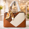 Bolso Elegante Bicolor con Pañuelo Decorativo – Diseño Premium Geométrico