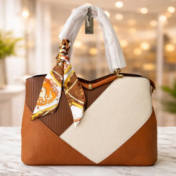 Bolso Elegante Bicolor con Pañuelo Decorativo – Diseño Premium Geométrico
