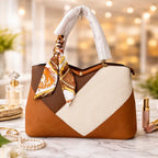 Bolso Elegante Bicolor con Pañuelo Decorativo – Diseño Premium Geométrico