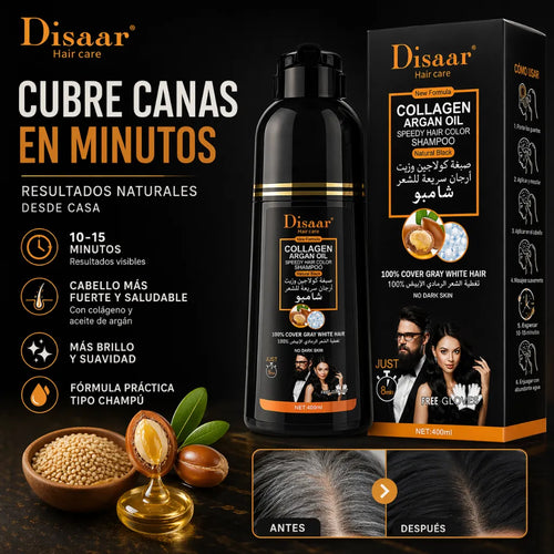 DISAAR – Champú Color Negro cubre Canas con Colágeno y Aceite de Argán 400ml