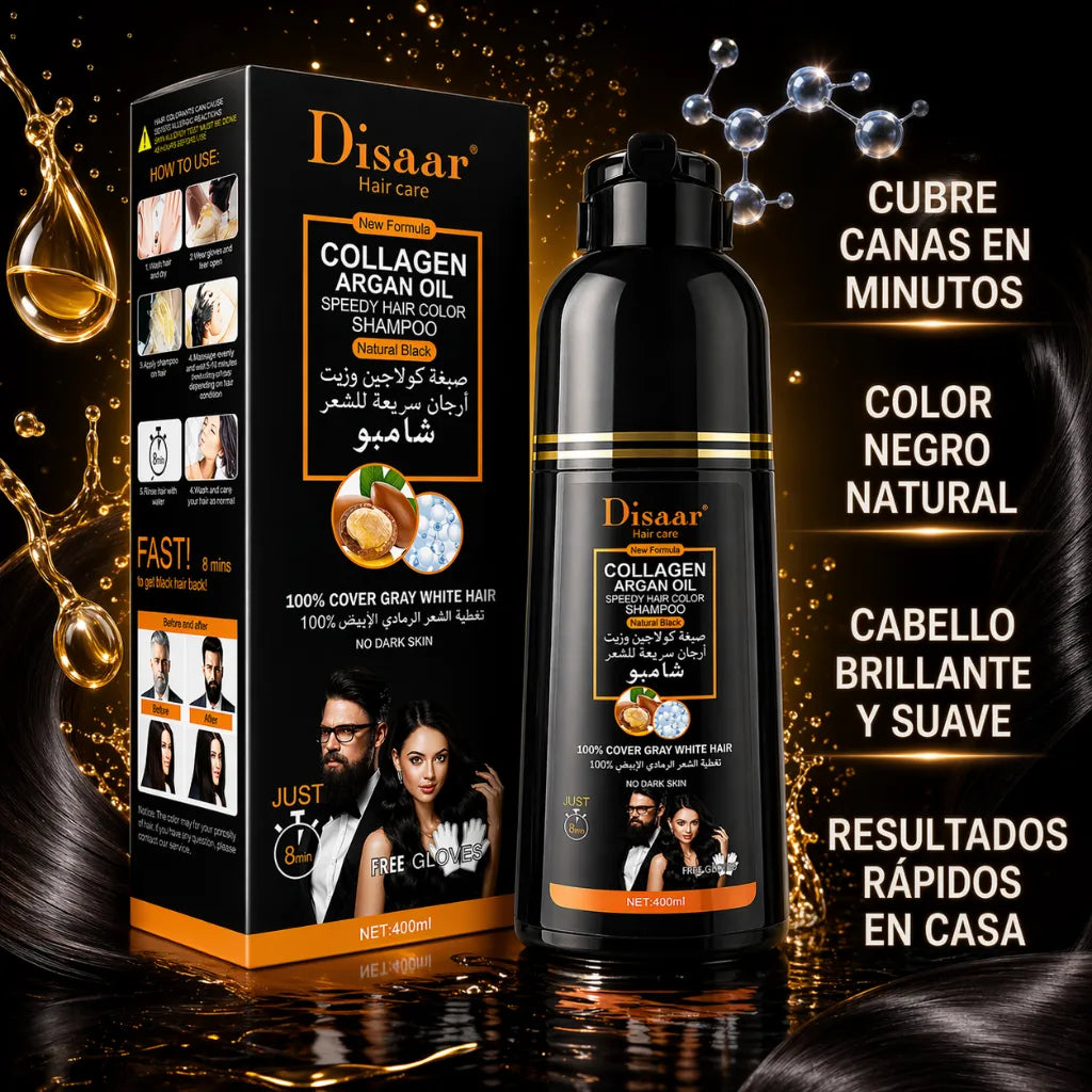 DISAAR – Champú Color Negro cubre Canas con Colágeno y Aceite de Argán 400ml