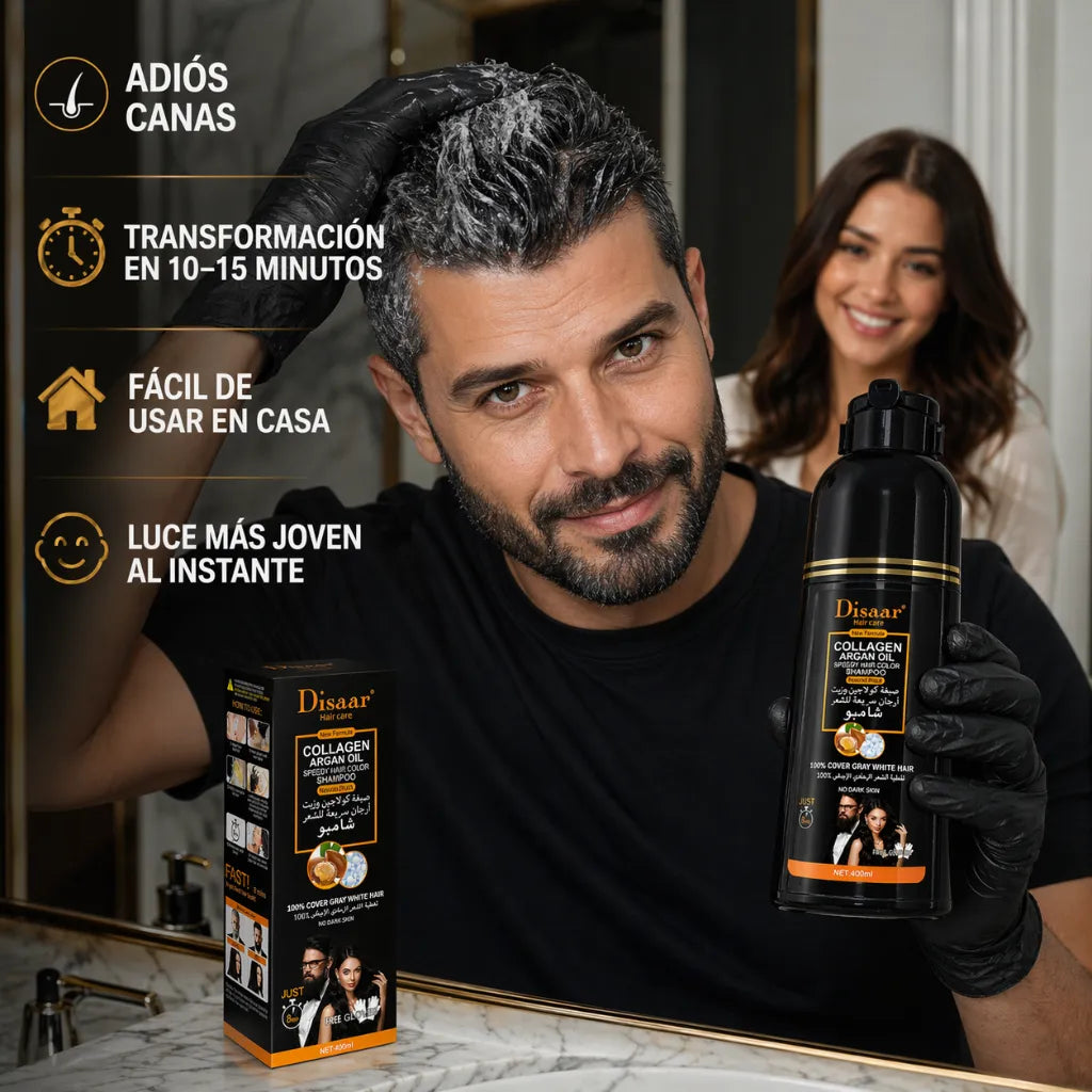 DISAAR – Champú Color Negro cubre Canas con Colágeno y Aceite de Argán 400ml