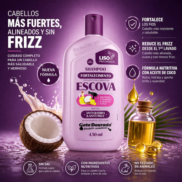 Gota Dourada – Champú Fortalecimiento con Arginina y Coco para Protección Térmica 430ml