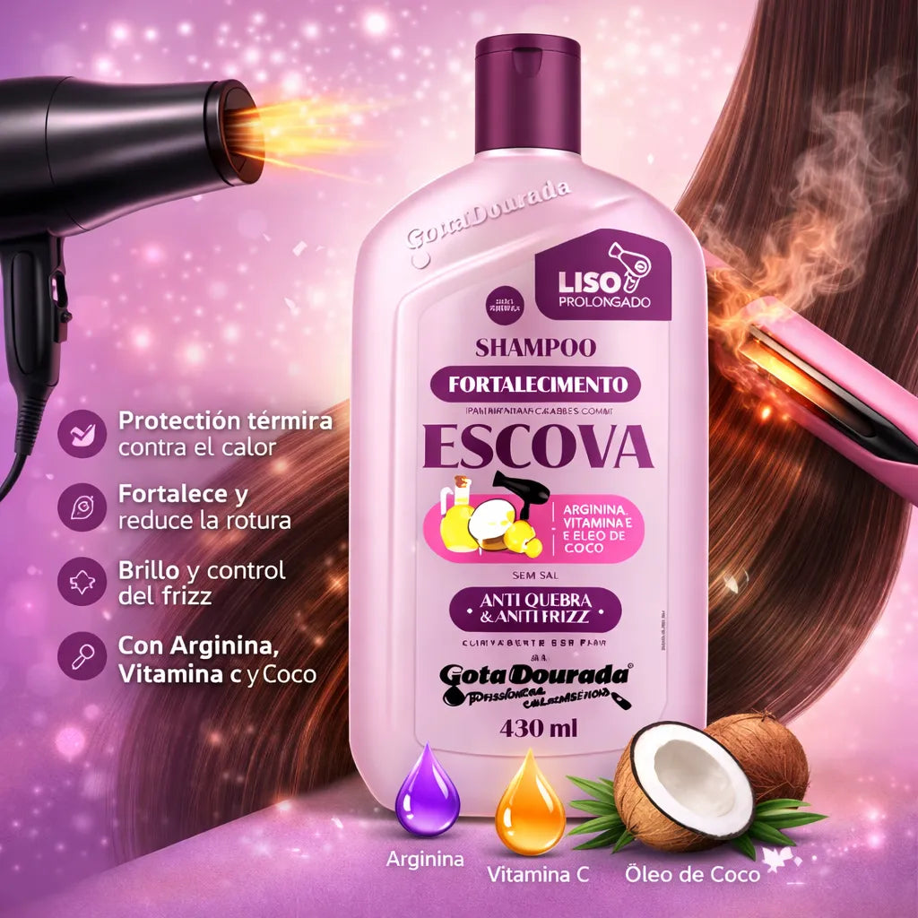 Gota Dourada – Champú Fortalecimiento con Arginina y Coco para Protección Térmica 430ml