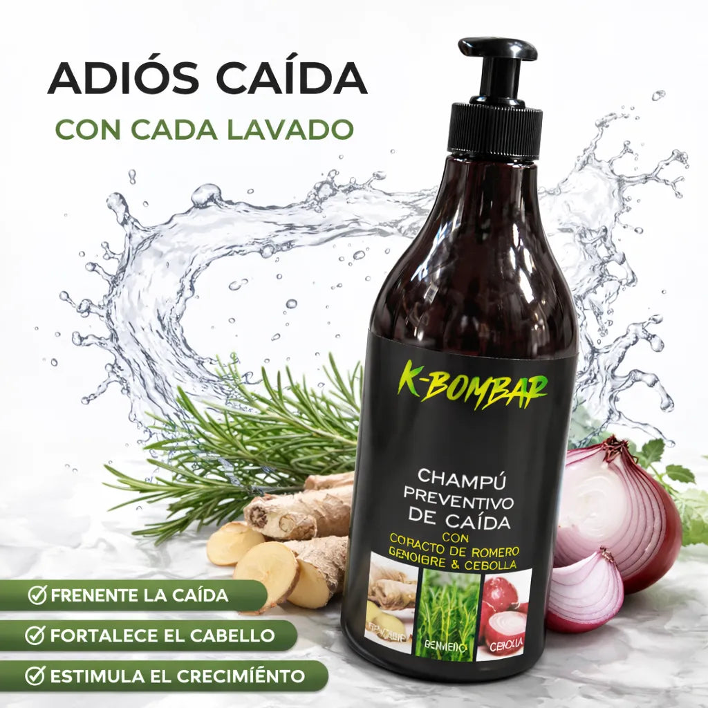 Bombar – Champú Anticaída con Romero, Cebolla y Jengibre para Fortalecer el Cabello 1000ml