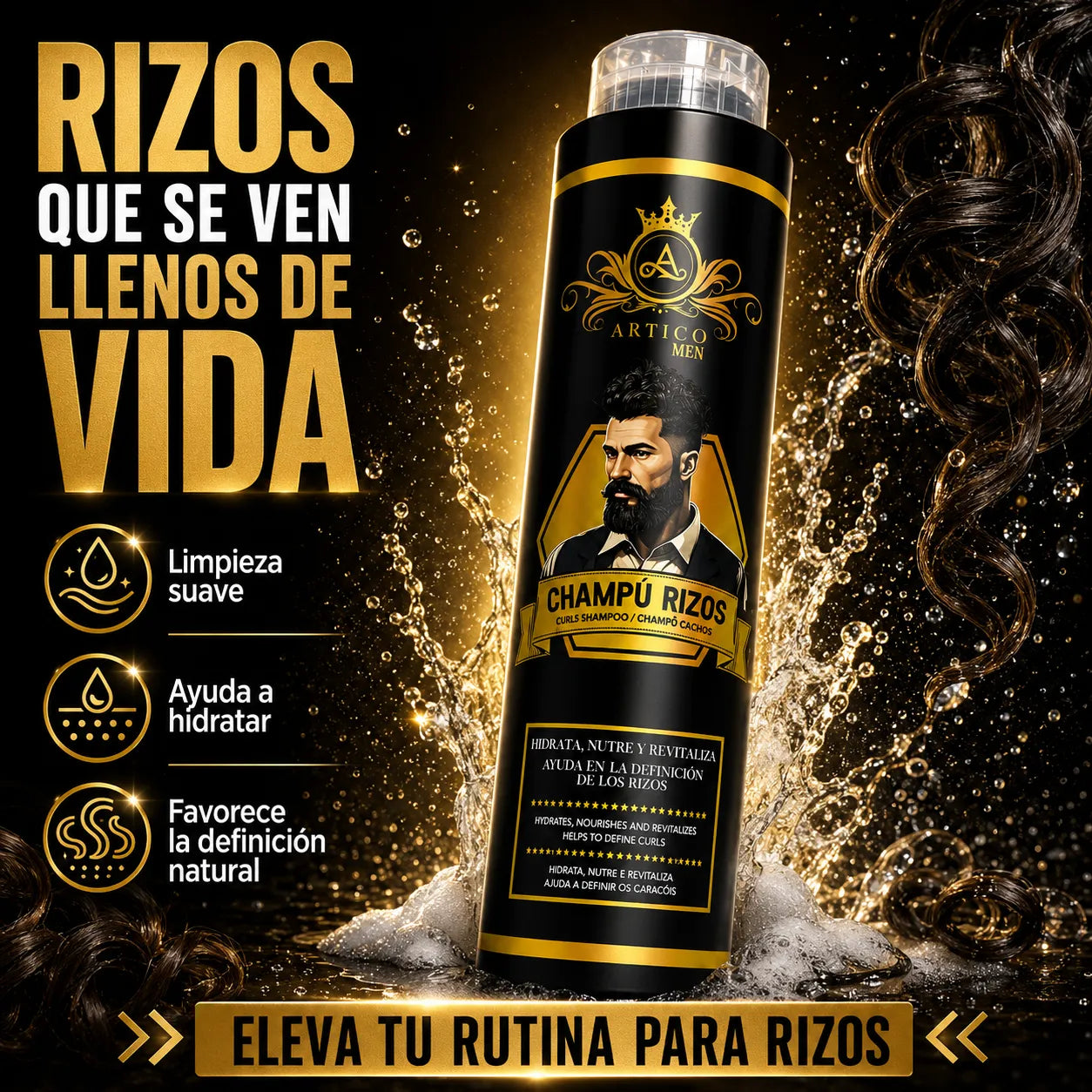 Ártico Men® – Champú para Cabello Rizado y Ondulado 400 ml