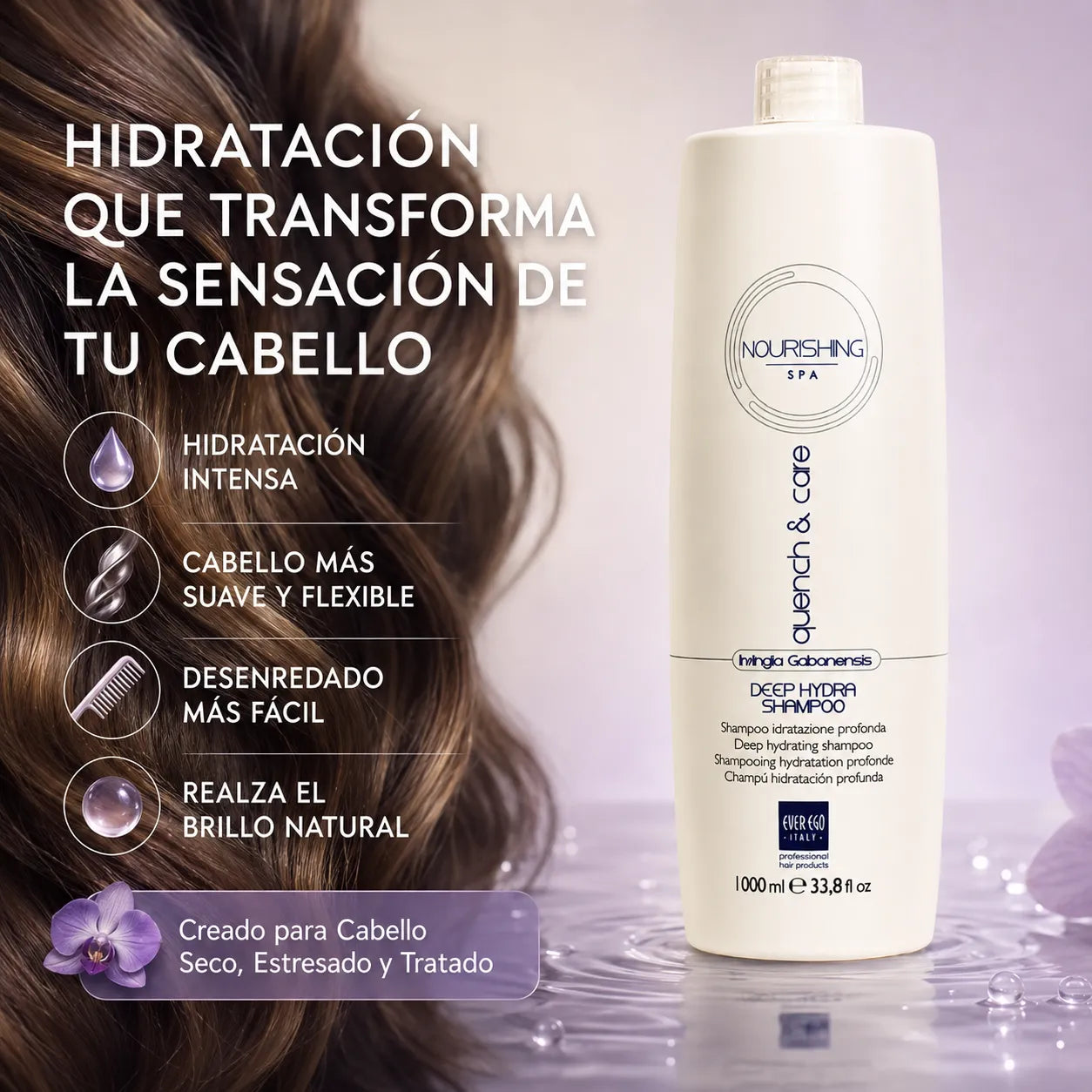 Ever Ego Italy– Champú Hidratante para Cabello Seco y Dañado con Irvingia Gabonensis 1000ml
