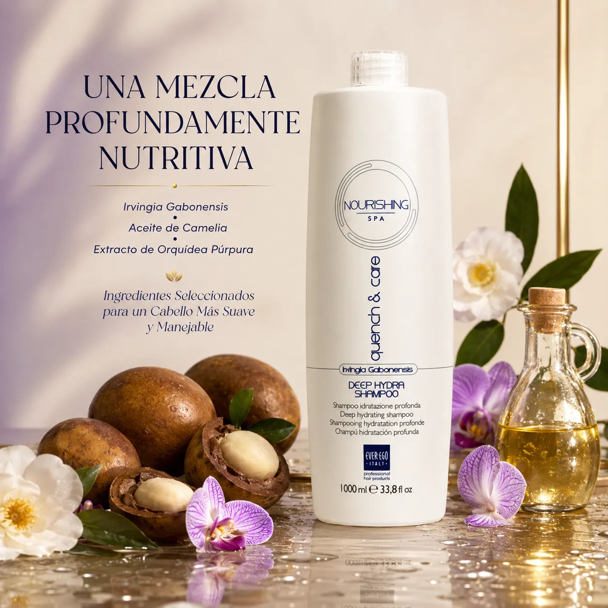 Ever Ego Italy– Champú Hidratante para Cabello Seco y Dañado con Irvingia Gabonensis 1000ml