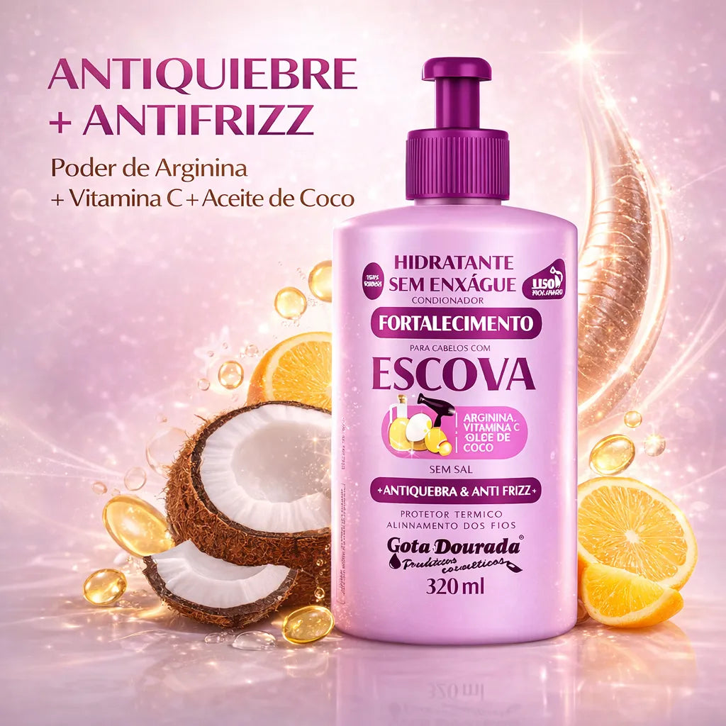 Gota Dourada – Crema de Peinar/Acondicionador Sin Enjuague con Arginina y Coco para Hidratación y Anti Frizz 320ml