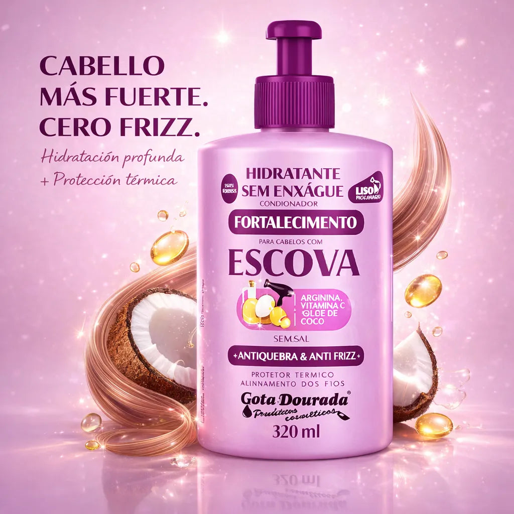 Gota Dourada – Crema de Peinar/Acondicionador Sin Enjuague con Arginina y Coco para Hidratación y Anti Frizz 320ml