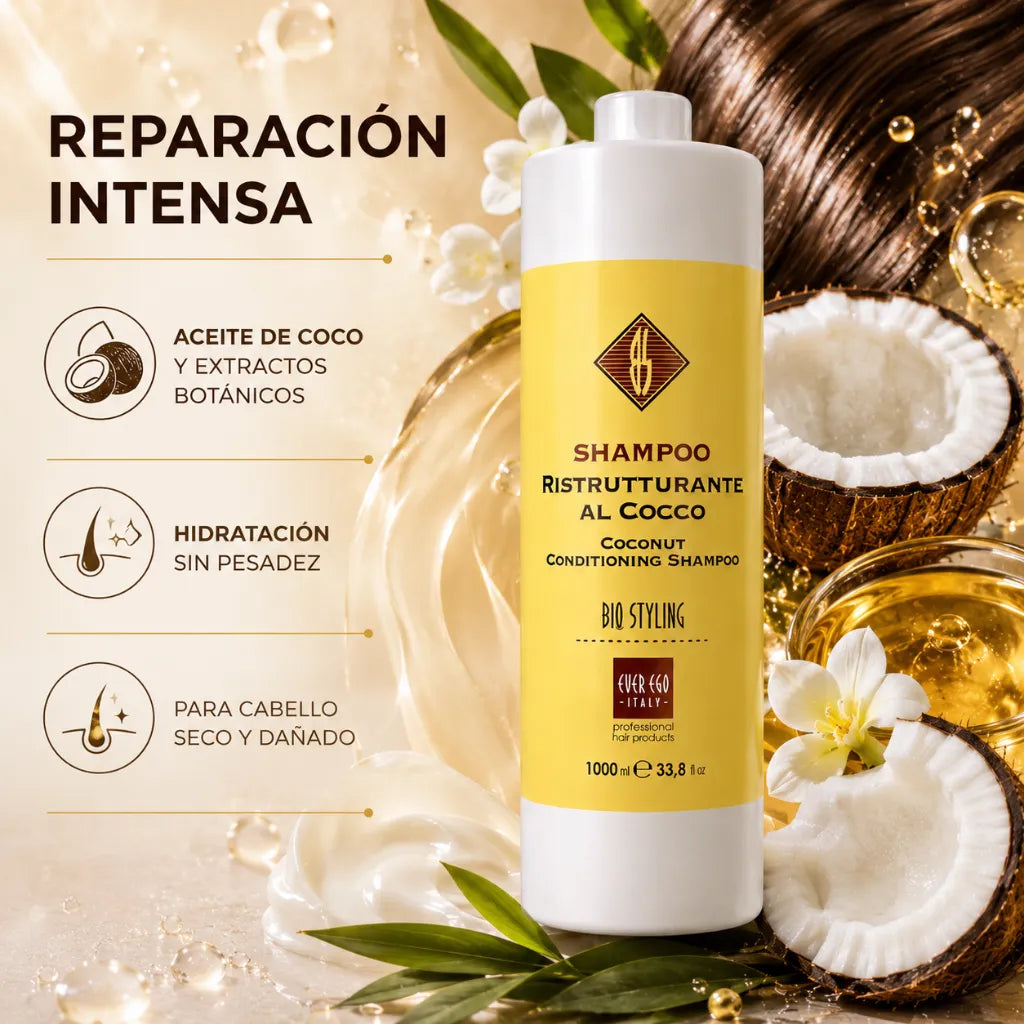 Champú Hidratante de Coco – 1000 ml | Repara, Nutre y Fortalece el Cabello Seco o Dañado
