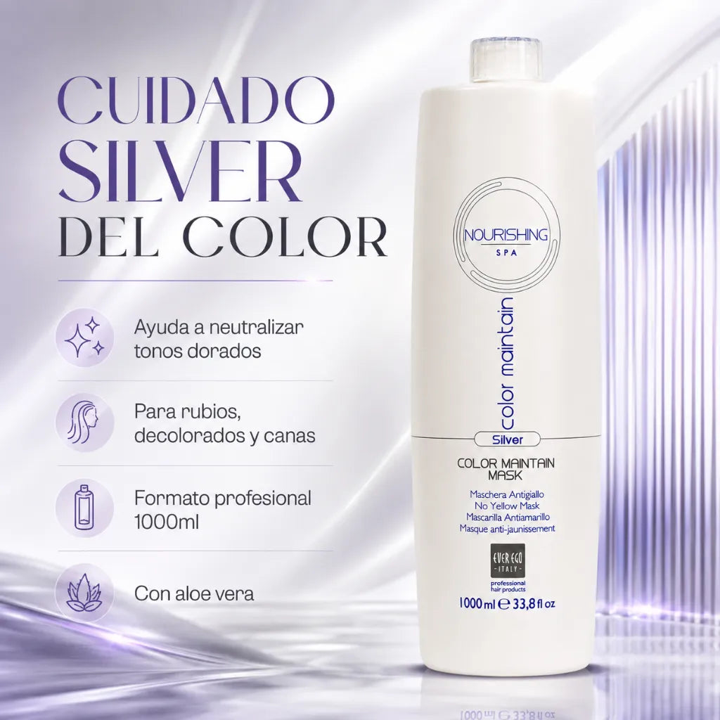 Ever Ego – Champú Silver Protector del Color con Aloe Vera para Cabello Teñido o con Canas 1000ml