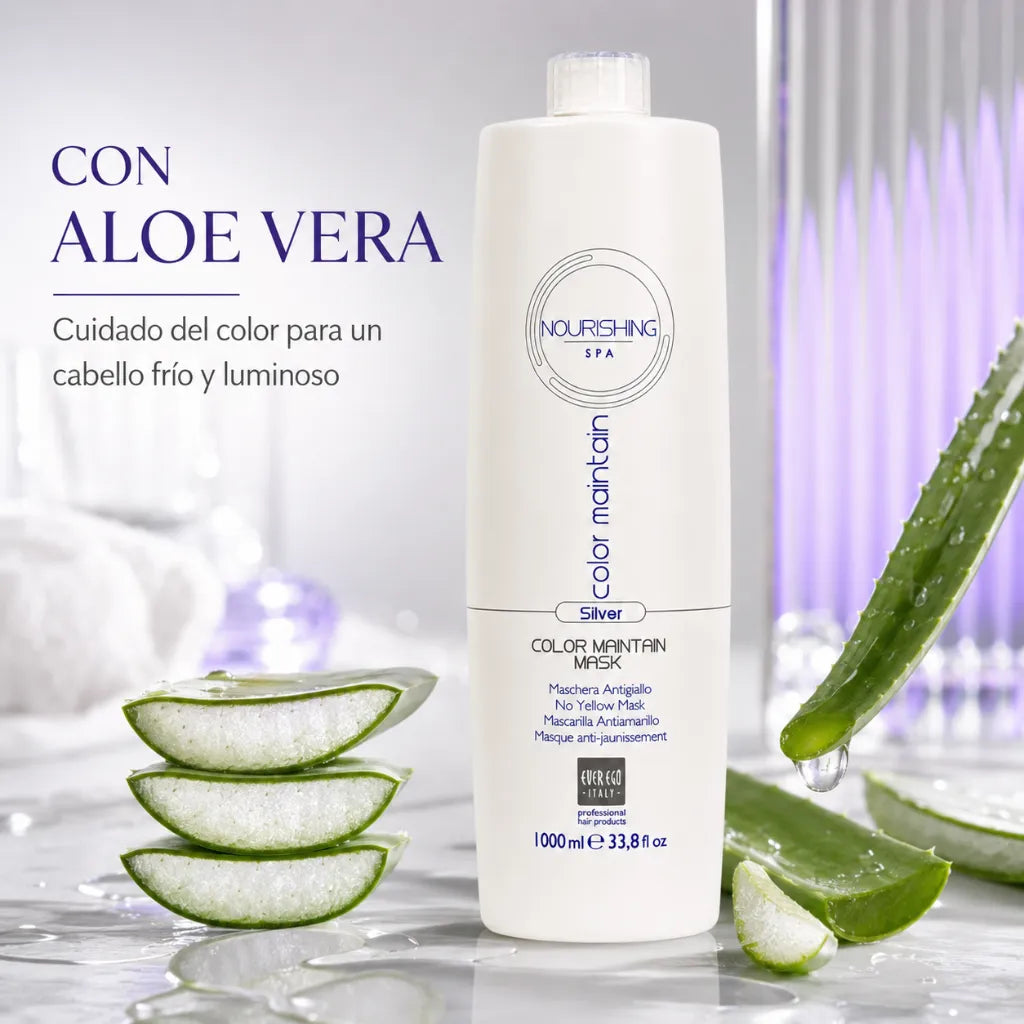 Ever Ego – Champú Silver Protector del Color con Aloe Vera para Cabello Teñido o con Canas 1000ml