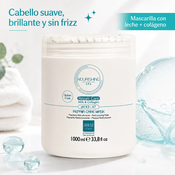 Ever Ego Italy – Mascarilla Restructurante con Colágeno y Proteína de Leche para Cabello Dañado 1000ml