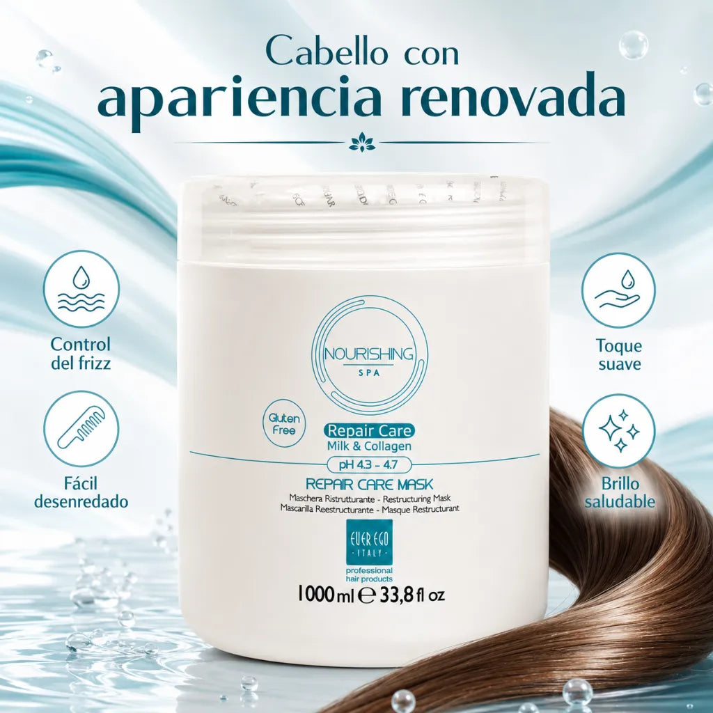 Ever Ego Italy – Mascarilla Restructurante con Colágeno y Proteína de Leche para Cabello Dañado 1000ml
