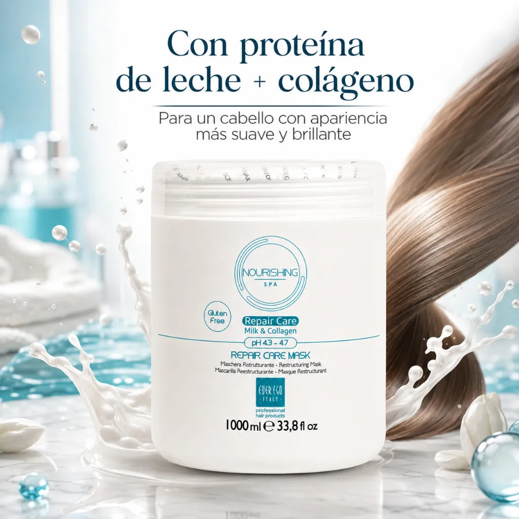 Ever Ego Italy – Mascarilla Restructurante con Colágeno y Proteína de Leche para Cabello Dañado 1000ml