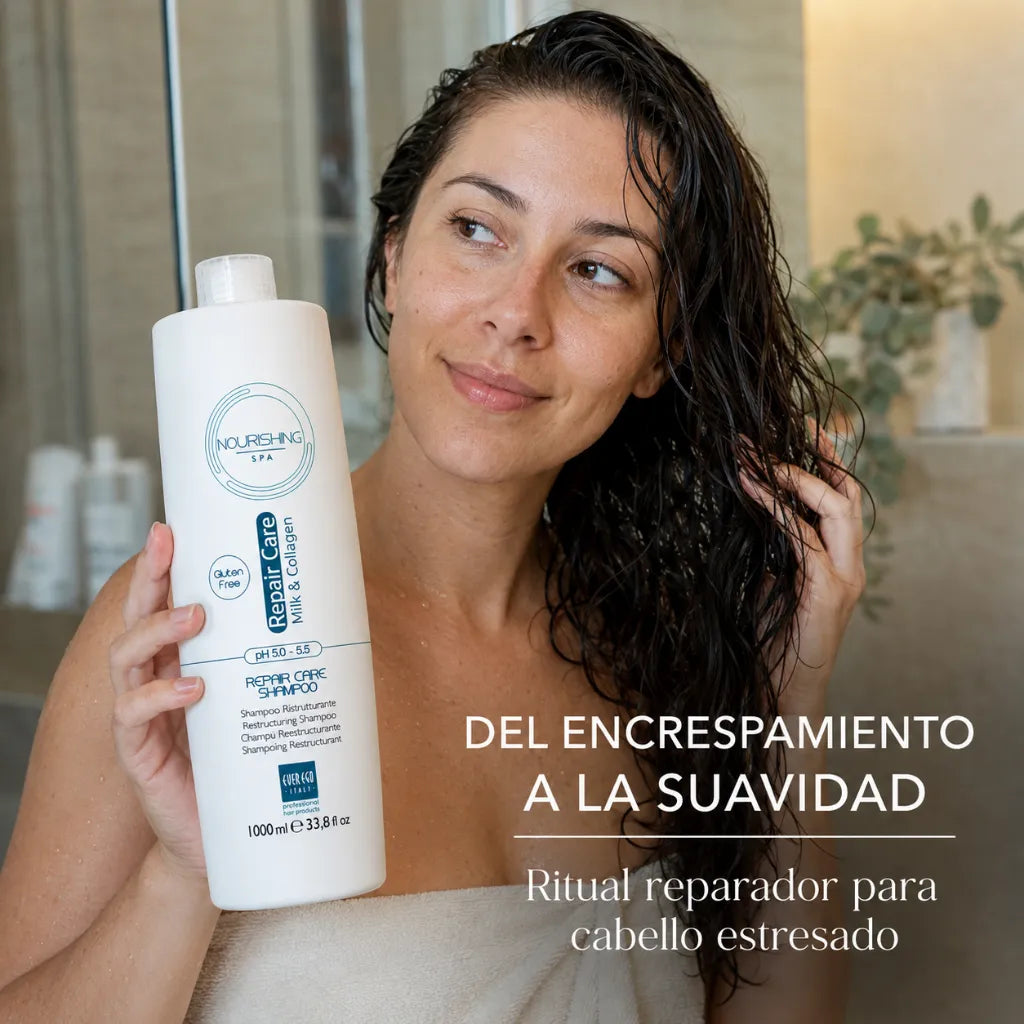 Ever Ego Italy – Champú Restructurante con Leche y Colágeno para Cabello Encrespado y Dañado 1000ml