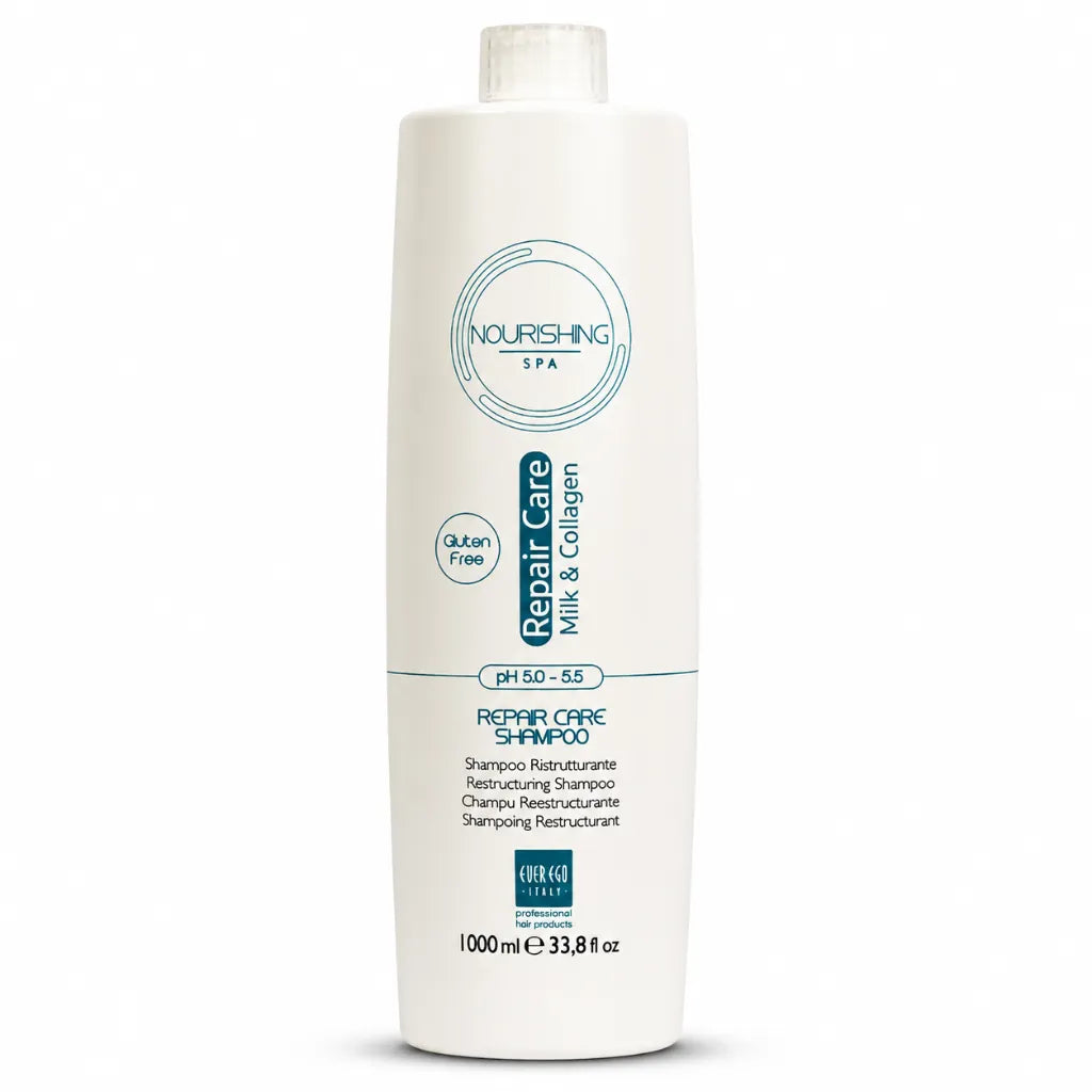 Ever Ego Italy – Champú Restructurante con Leche y Colágeno para Cabello Encrespado y Dañado 1000ml
