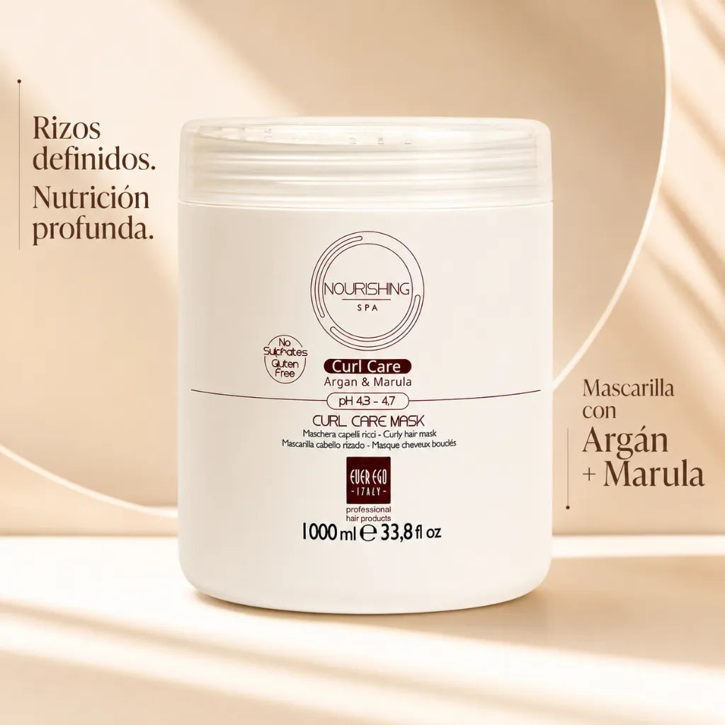 Ever Ego Italy – Mascarilla Nutritiva de Argán y Marula para Cabello Rizado 1000ml