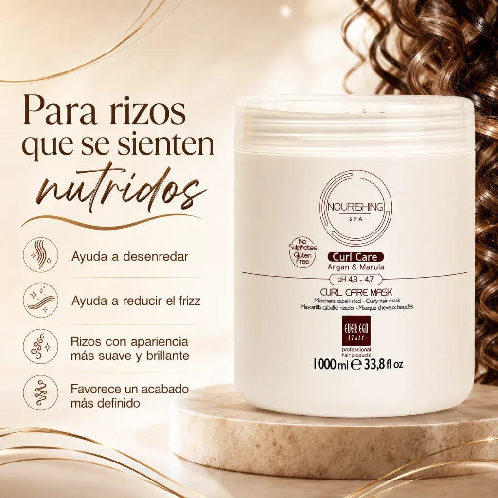 Ever Ego Italy – Mascarilla Nutritiva de Argán y Marula para Cabello Rizado 1000ml