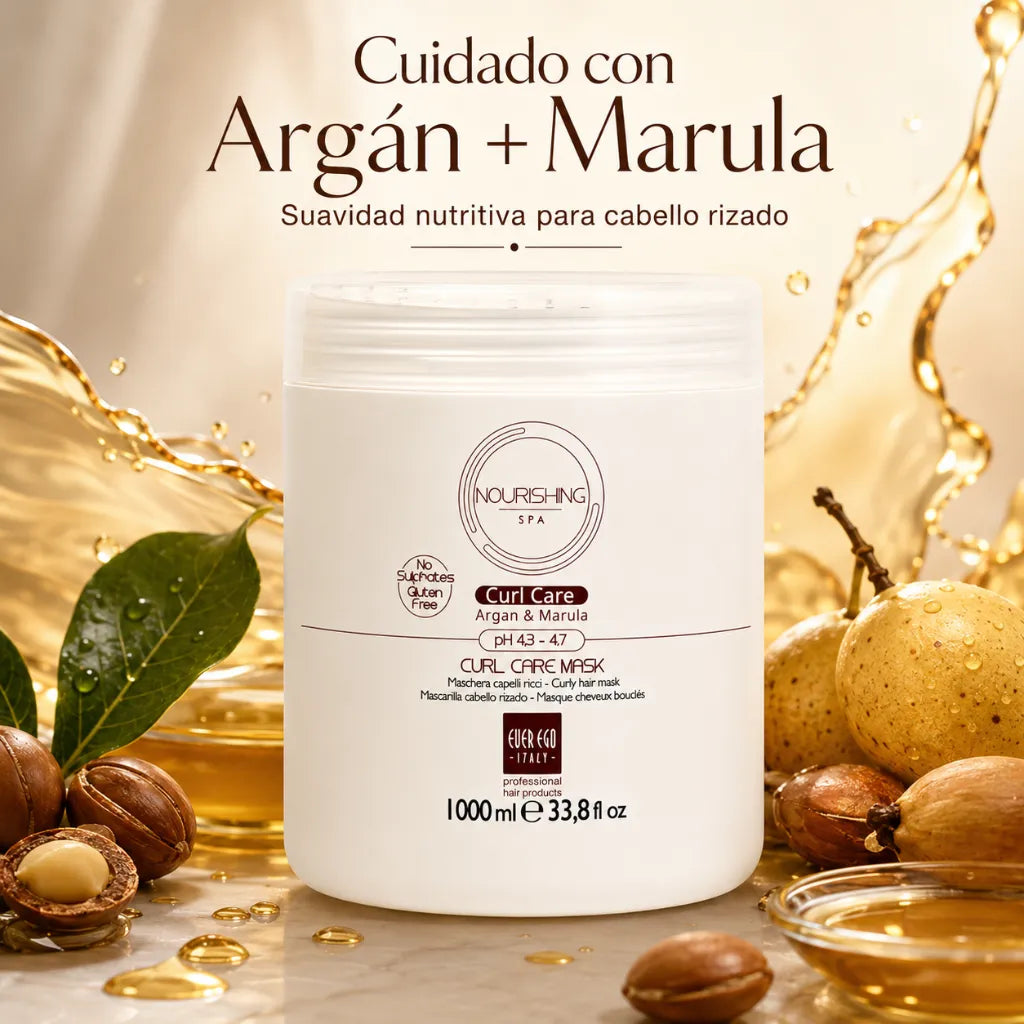Ever Ego Italy – Mascarilla Nutritiva de Argán y Marula para Cabello Rizado 1000ml