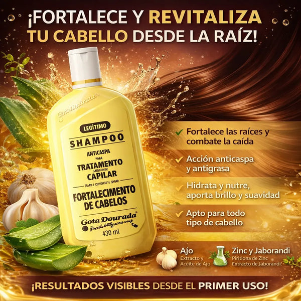 Gota Dourada – Champú Fortalecedor Anticaspa con Ajo para Cabello Débil 430ml