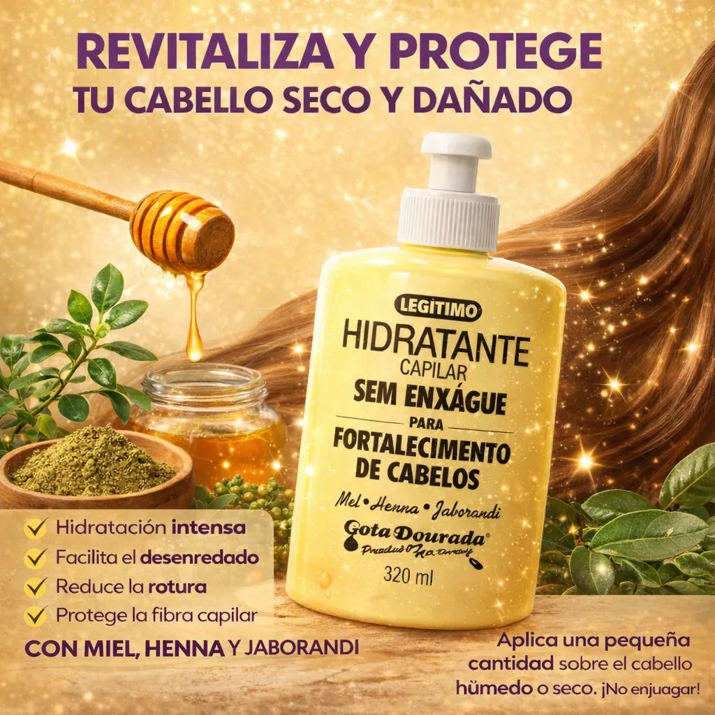 Gota Dourada – Leave-in Hidratante Capilar Fortalecedor con Miel para Cabello Dañado 320ml