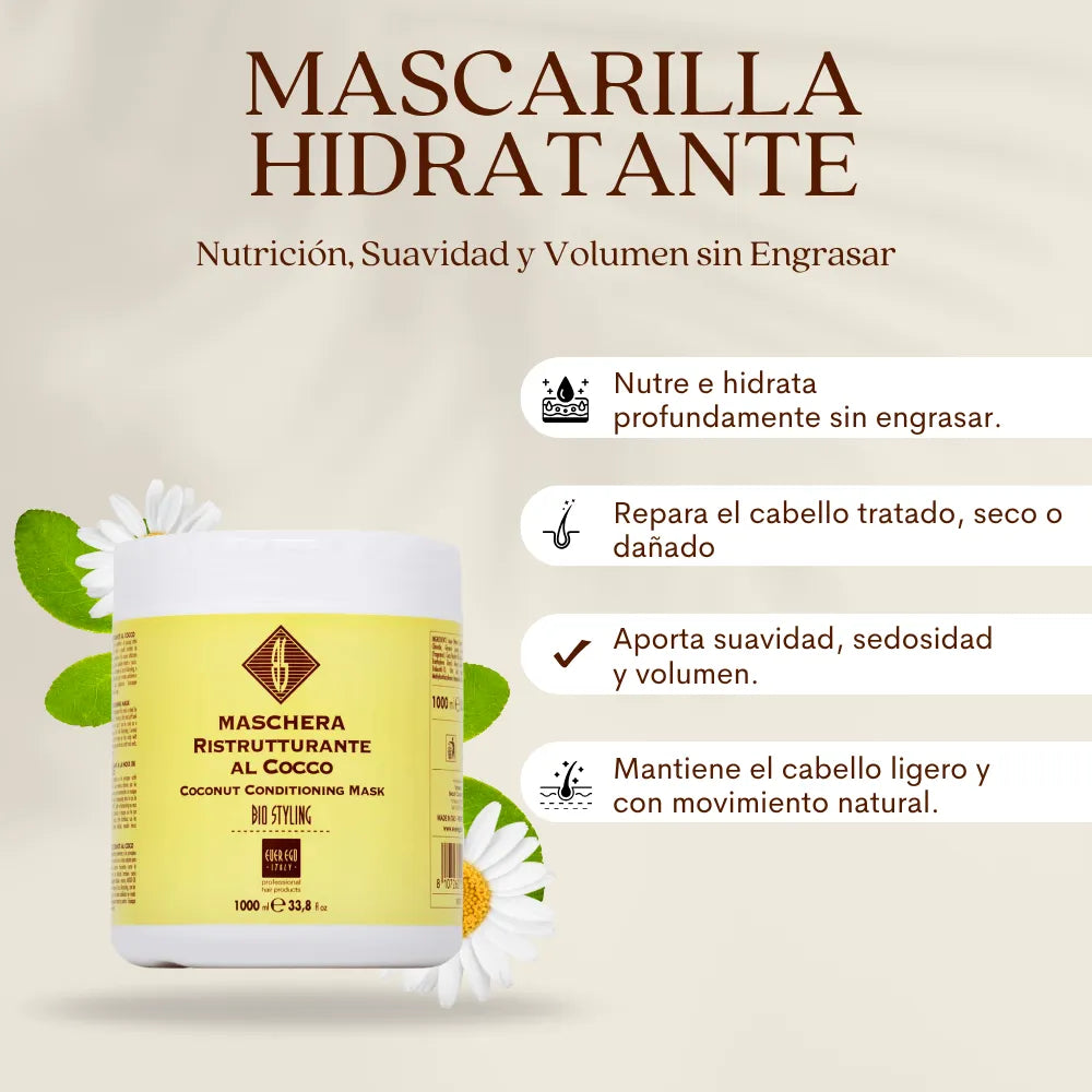 Mascarilla Reestructurante de Coco – Nutrición, Suavidad y Volumen sin Engrasar | 1000/300 ml