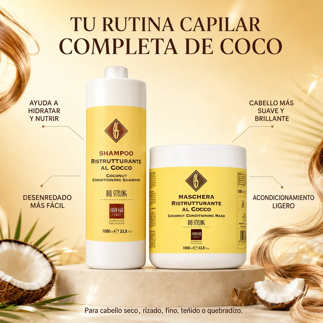 Pack champú y mascarilla de coco para cabello seco Ever Ego Italy 2 x 1000 ml